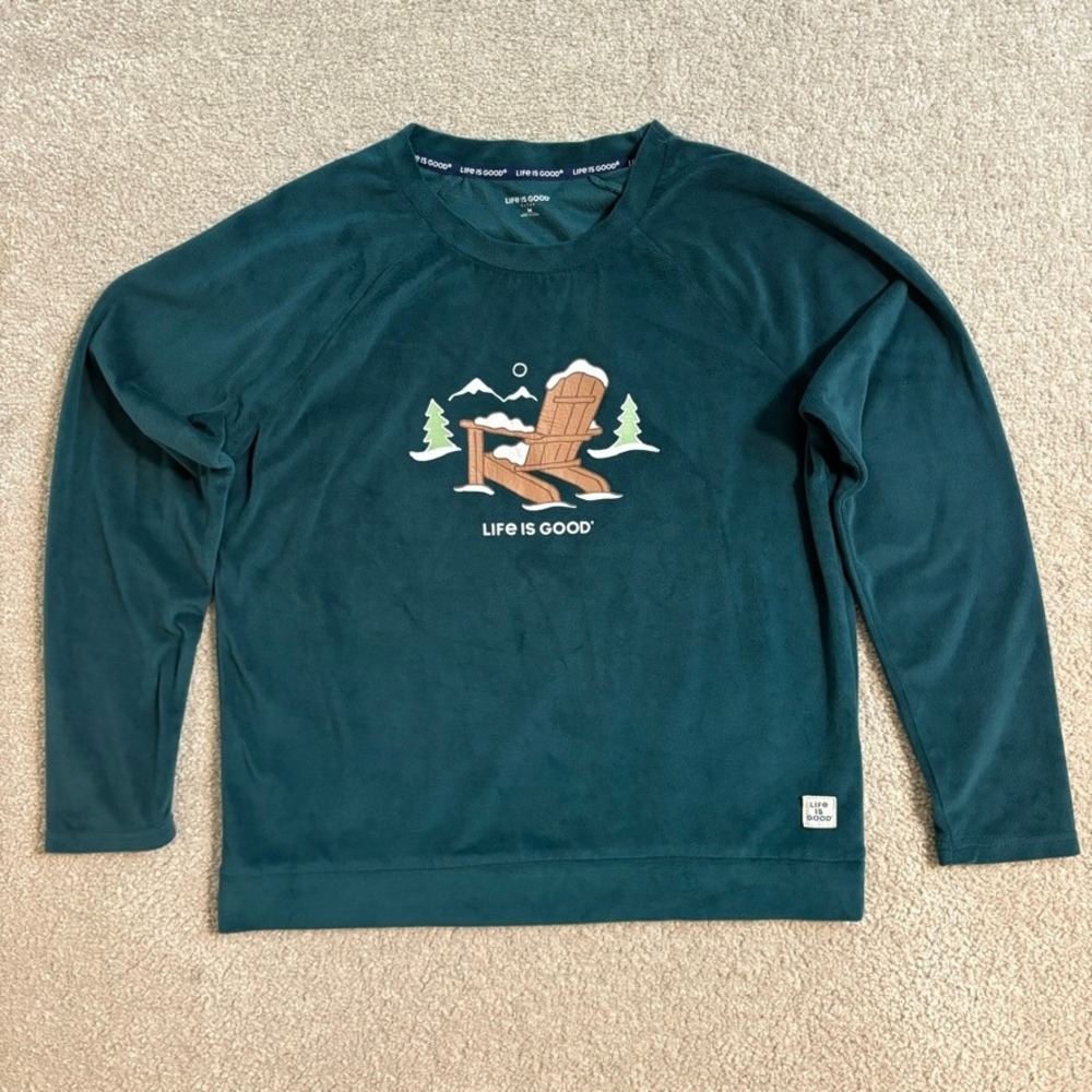 Life is Good Sleep Pullover Lounge Shirt  Velvet Winter Chair Graphic Top Size M